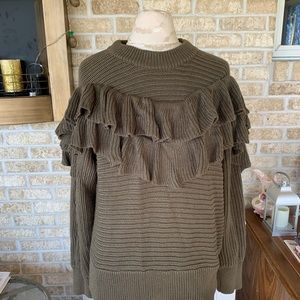 DRA Los Angeles olive green ruffle sweater size S NWOT!